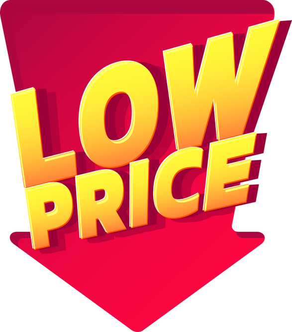 Low price red arrow down discount label.